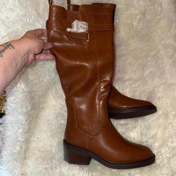 JustFab Addison Leather Brown Heeled Boots - Picture 7 of 10